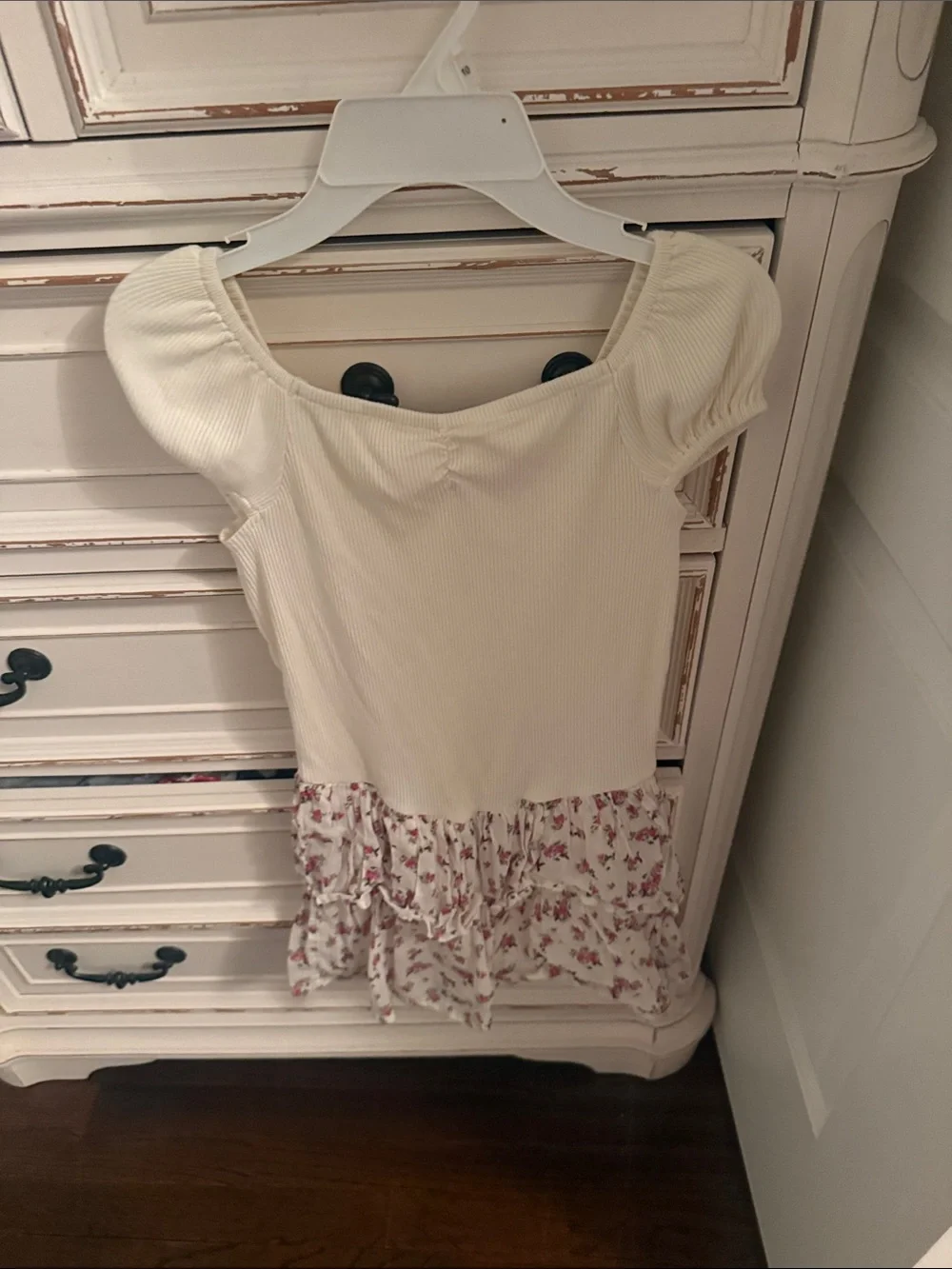 The Children's Place Cream Top with Floral Ruffle Hem